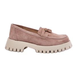 Mococcasine in pelle scamosciata femminile con spille Bear Vinceza 79533 beige