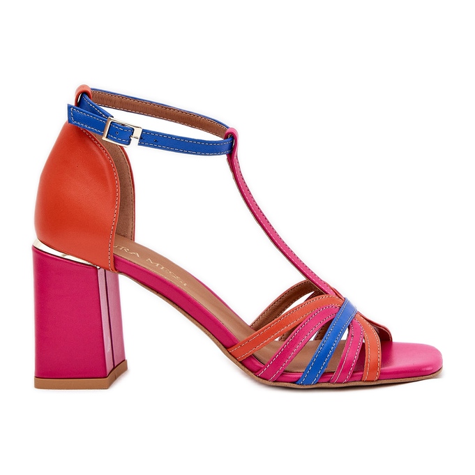 Sandali in pelle sul post multicolore Laura Messi 2879 rosso