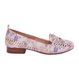 Jezzi Ballerine openwork con un arco di fiori eco in pelle scamosciata ammepitrea multicolore rosa