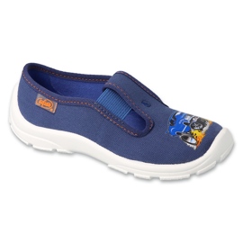 Pantofole per bambini Befado 975Y181 blu navy con un'auto