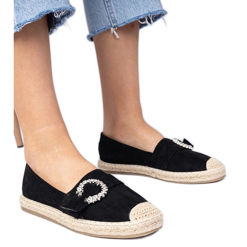 Espadrille nere decorate con zirconi nero