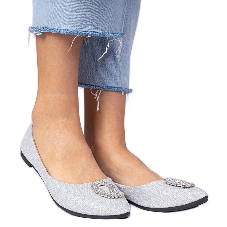Ballerine glitter da donna d'argento con zirconi