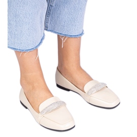 Mocassini da donna beige con zirconi
