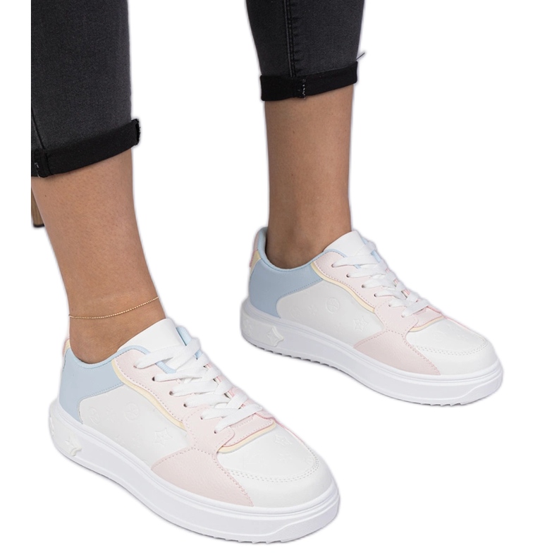 Sneaker sportivi bianchi e rosa di Eco-Leather bianca