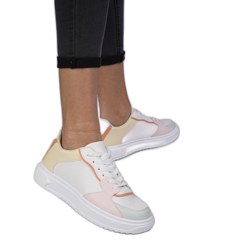 Sneaker sportivi bianchi e gialli di Eco-Leather bianca