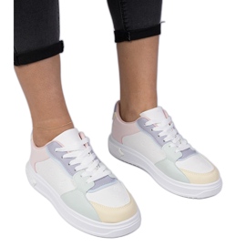 Sneaker sportivi bianchi e blu di Eco-Leather bianco