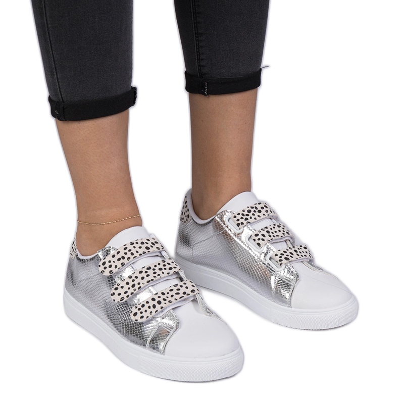 Sneaker d'argento con finitura in velcro animale