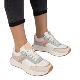 Sneaker femminili multicolori con glitter con uno schema animale beige
