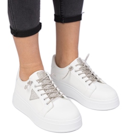 Sneaker bianche sneaker con zirconi d'argento bianco