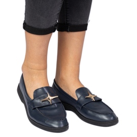Mocassine femminili blu scuro con una decorazione dorata