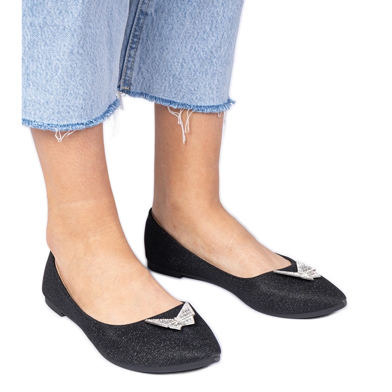 Ballerine glitter da donna nera con una farfalla nero