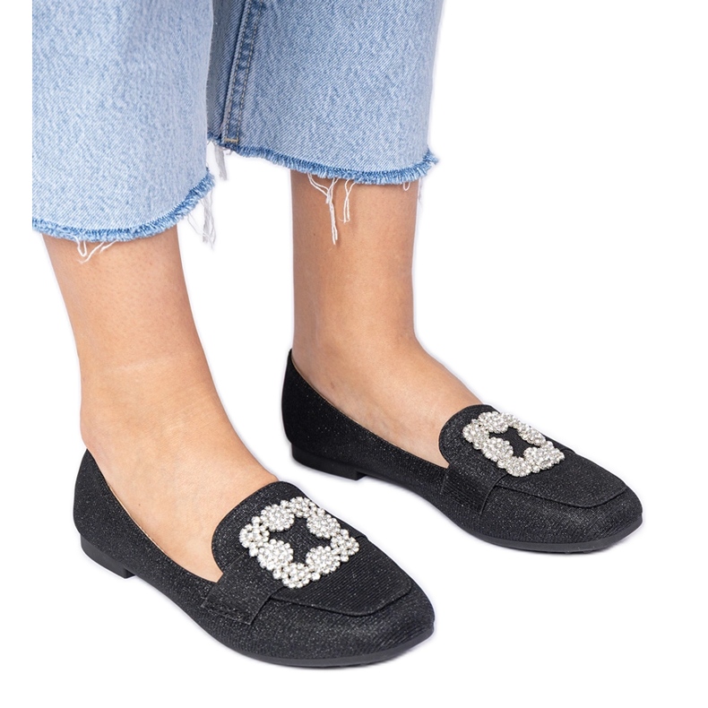 Mocassini glitter neri con zirconi nero