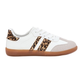 Sneaker da donna bassa con stampa leopardo bianca in pelle Eco bianco