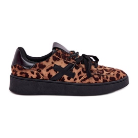 Scarpe sportive da donna bassa con stampa leopardata marrone