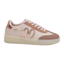 Scarpe sportive da donna bassa con beige in pelle ecologica