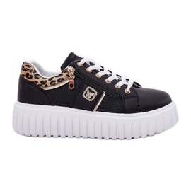 Scarpe sportive da donna sulla piattaforma con stampa leopardo leopardo in pelle nero