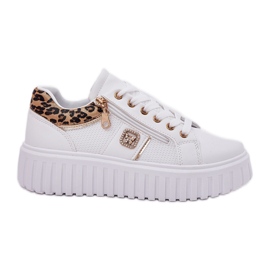 Scarpe sportive da donna sulla piattaforma con stampa leopardo leopardo in pelle bianco