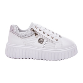 Scarpe sportive da donna sulla piattaforma con eco in pelle bianca bianco