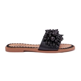 Pantofole da donna piatta con perle decorative perle nere nero
