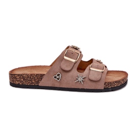 Infrasoli da donna su una suola di sughero con fibbie e spille kaki beige