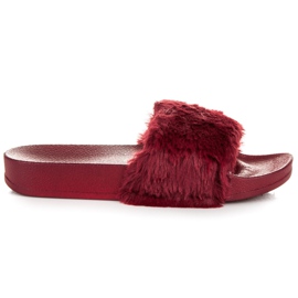 Via Giulia  Ciabatte bordeaux con pelliccia rosso