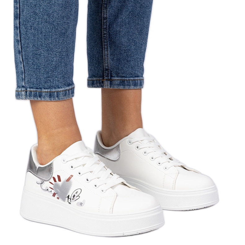 Sneaker bianche e argento sneaker da donna con stampa bianca