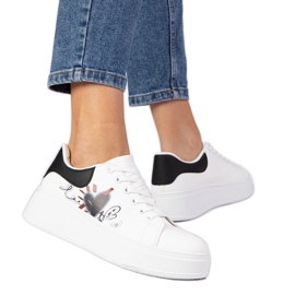 Sneaker bianche e bianche da ginnastica da donna con stampa bianca