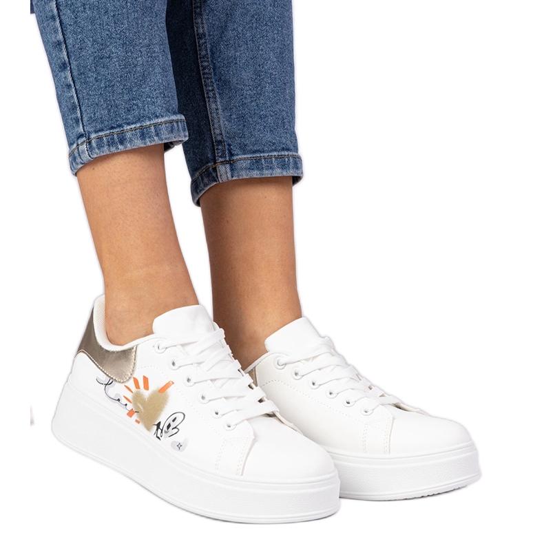 Sneaker bianche e oro sneaker da donna con stampa bianca