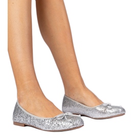 Ballerine glitter da donna d'argento con un arco