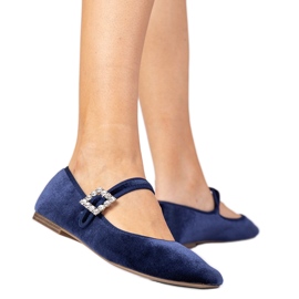 Ballerina da velluto femminile blu scuro con fibbia