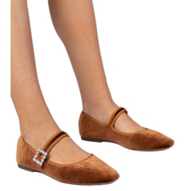 Ballerine di velluto da donna marrone con fibbia