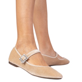 Ballerinas velluto da donna beige con una fibbia