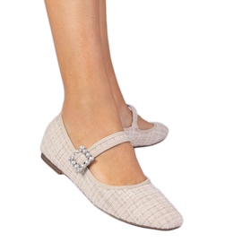 Ballerine femminili beige con fibbia e cristalli