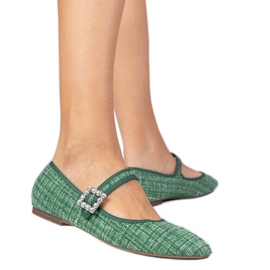 Ballerine femminili verdi con fibbia e cristalli verde