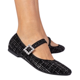 Ballerine femminili nere con fibbia e cristalli nero