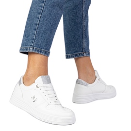 Sneaker bianche da donna con glitter d'argento bianco