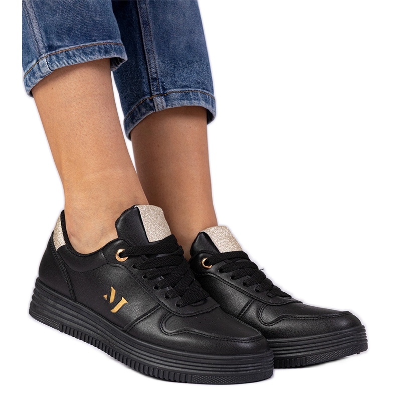 Sneaker da donna nera con glitter dorati nero