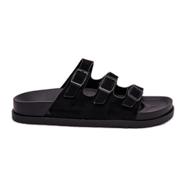 Pantofole da donna con strisce e fibbie nere nero