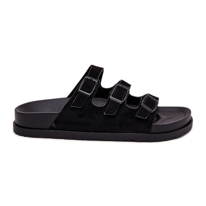 Pantofole da donna con strisce e fibbie nere nero