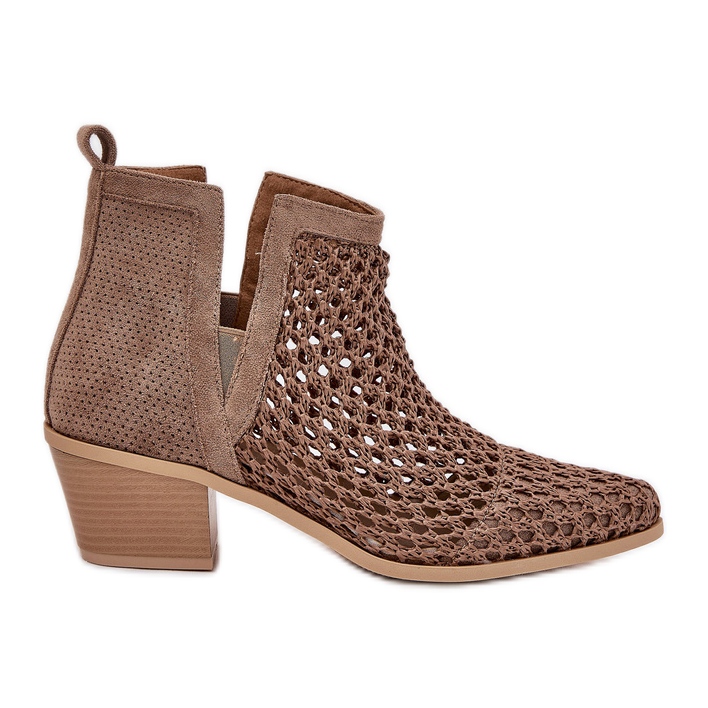 Tacchi alti da donna aperti con ritagli e trecciati kaki beige