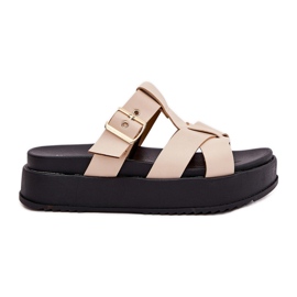 Infradito da donna sulla piattaforma con strisce e morsetto beige