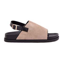 Sandali femminili con eco scamosciata sulla piattaforma beige