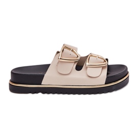 Infradito da donna sulla piattaforma con fibbie dorate beige