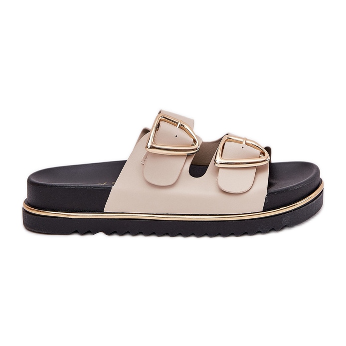 Infradito da donna sulla piattaforma con fibbie dorate beige