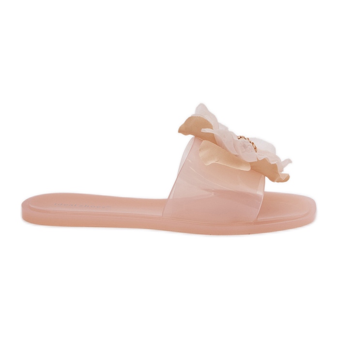 Infradito da donna piatta trasparente con fiore di nudo artificiale beige