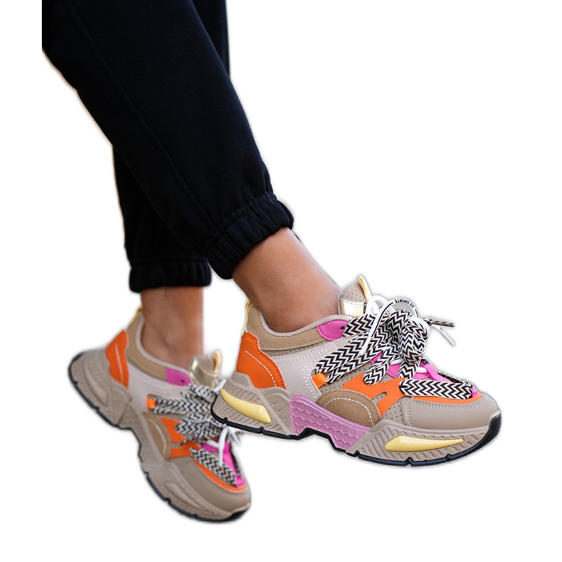 Scarpe sportive da donna con sneaker con doppio allacciatura kaki beige
