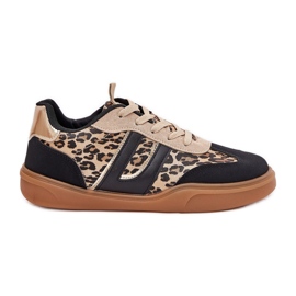 Sneaker femminili con leopardo in pelle eco in pelle nera nero