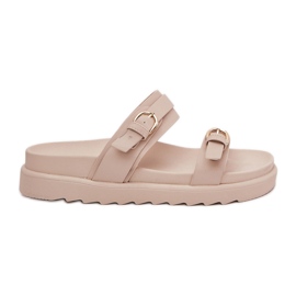 Infradito da donna sulla piattaforma con fibbie dorate beige