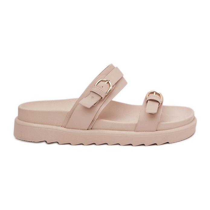 Infradito da donna sulla piattaforma con fibbie dorate beige