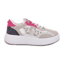 Scarpe sportive femminili con maglia e borchie grigie grigio